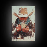 Cowboy Riding Horse in Winter Forest Framed Canvas Print - Moody Winter Landscape Art Perfect 2024 Christmas Home Decor
