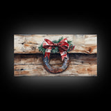 Festive horseshoe Christmas art, rustic holiday decor, farmhouse holiday gift idea, cozy winter home decor, framed canvas print