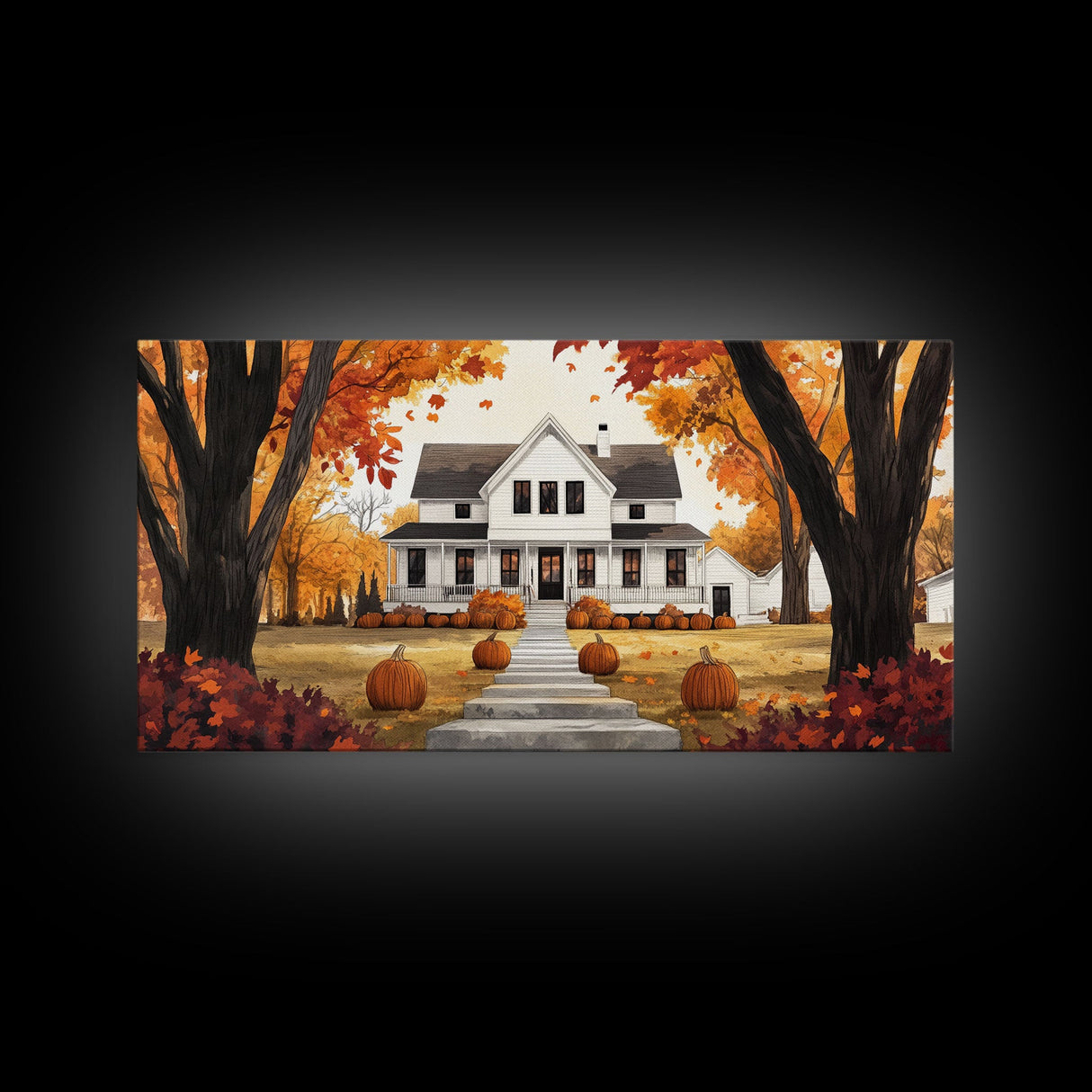 Fall farmhouse pumpkin decor, autumn country home art, rustic fall wall print seasonal wall decor, framed canvas print, autumn farmhouse art