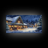 Cozy Snowy Christmas Cabin Scene Canvas Print | Winter Wonderland Christmas Wall Art | Rustic Christmas Decor | 2024 Holiday Art Gift