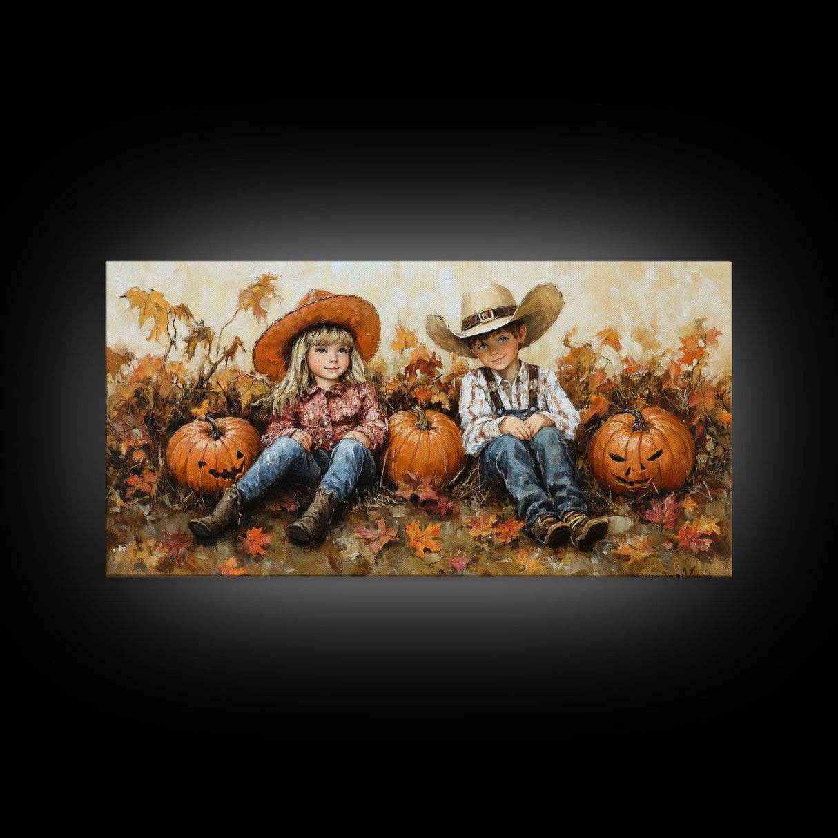 Framed Canvas Print Cowboy On Horse Overlooking Fall Mountain Peaks Western Horse Rider Autumn Scenic Wall Art Fall Colors
