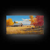 Group Of Horseback Riders In Autumn Field, Rustic Fall Scene Wall Art, Country Farmhouse Framed Canvas Print, Cozy Harvest Time Art