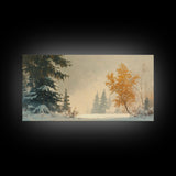 Subdued Winter Landscape, Moody Landscape Painting, Framed Canvas Print, classic Christmas wall art for holiday decor