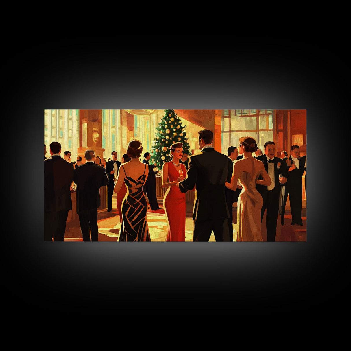 Vintage Christmas Shopping Framed Canvas Print, Retro Holiday Decor, Christmas Tree Scene Art, Vintage Christmas Home Decor, Best Gift Idea