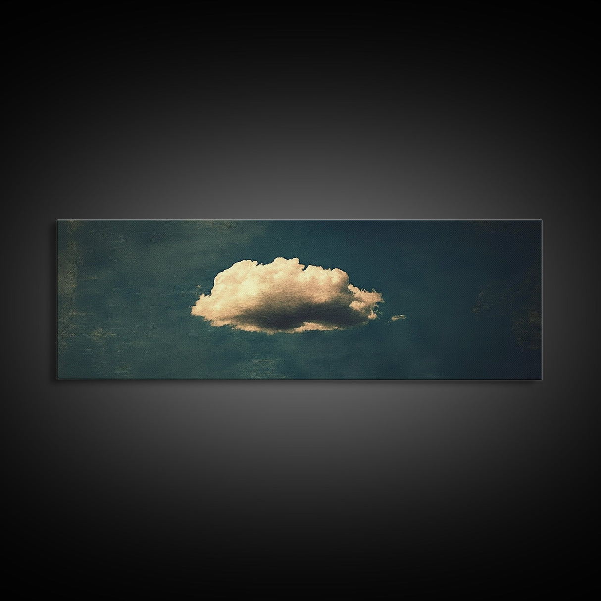 The Lonely Cloud - Framed Canvas Print - Vintage Moody Cloud Wall Art - Single Cloud In A Blue Sky - Vintage Above Bed Boho Art
