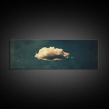 The Lonely Cloud - Framed Canvas Print - Vintage Moody Cloud Wall Art - Single Cloud In A Blue Sky - Vintage Above Bed Boho Art