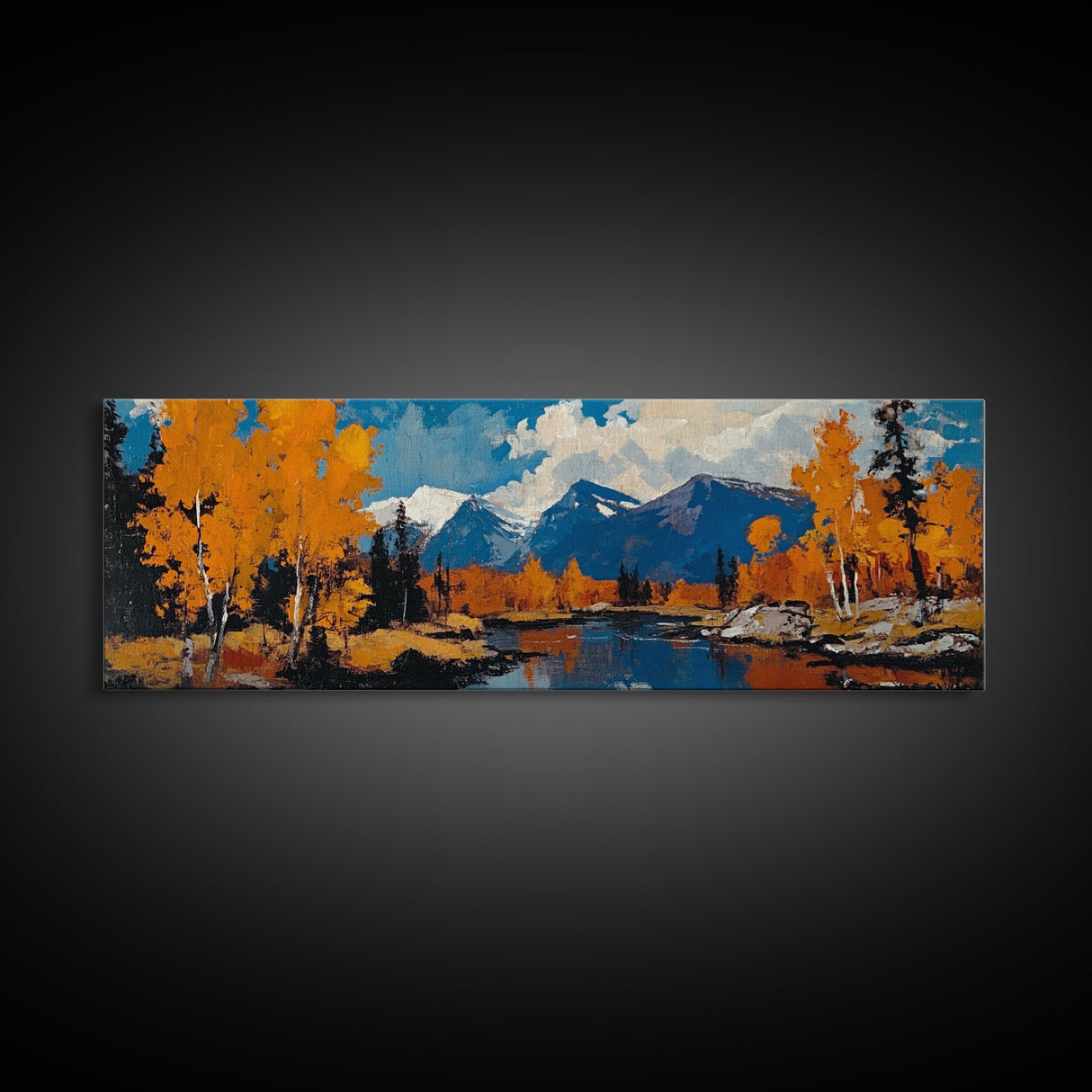Large Framed Vintage Fall Landscape Wall Art - Oil Painting Print - Living Room Wall Art - Canvas Wall Art - Mountain Painting