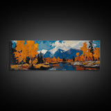 Large Framed Vintage Fall Landscape Wall Art - Oil Painting Print - Living Room Wall Art - Canvas Wall Art - Mountain Painting