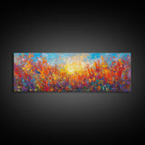 Original Wildflower Painting Print, Panoramic Extra Wide Wall Art, Floral Landscape Custom Rustic Home Decor, Sunset Through The Flowers