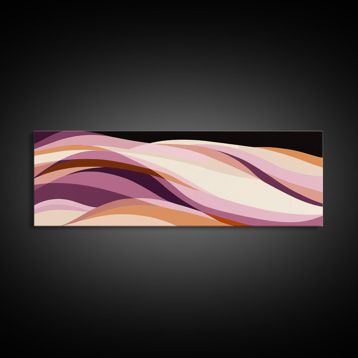 Lavender and Lilac Ocean Waves - MCM Style Modern Art, Retro Abstract Panoramic Print, Wood Framed Art, Modern Home Decor