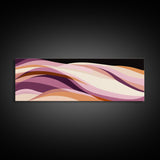 Lavender and Lilac Ocean Waves - MCM Style Modern Art, Retro Abstract Panoramic Print, Wood Framed Art, Modern Home Decor