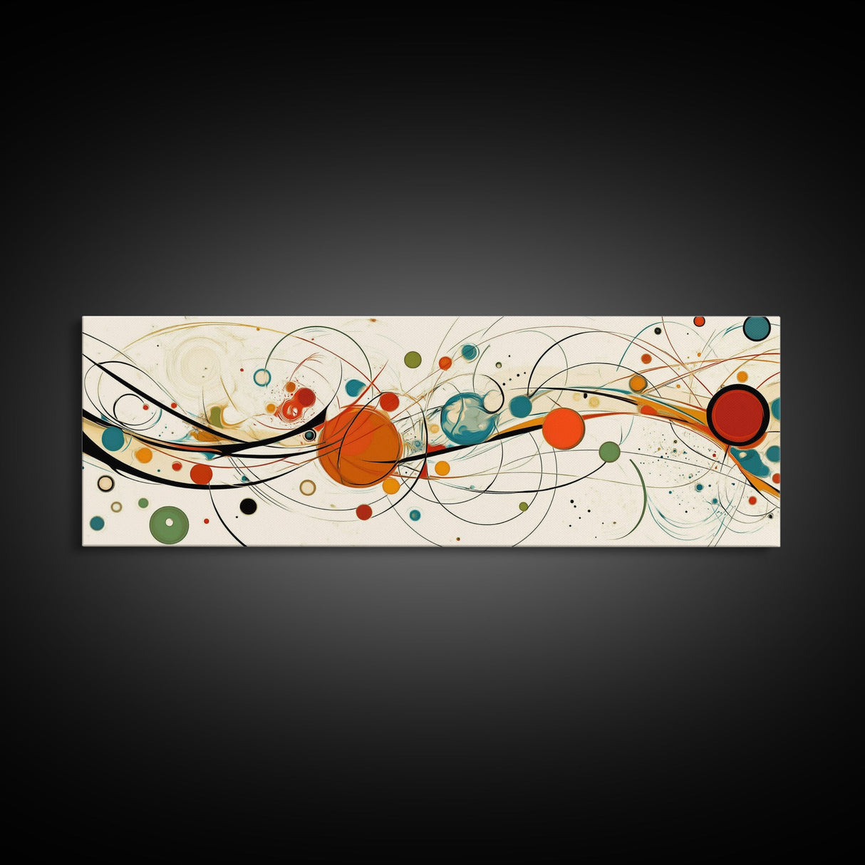 Retro Atomic Age Inspired Abstract Art, Framed Canvas Print, Solar System in Abstract, Mid-century modern Inspired Vintage Art