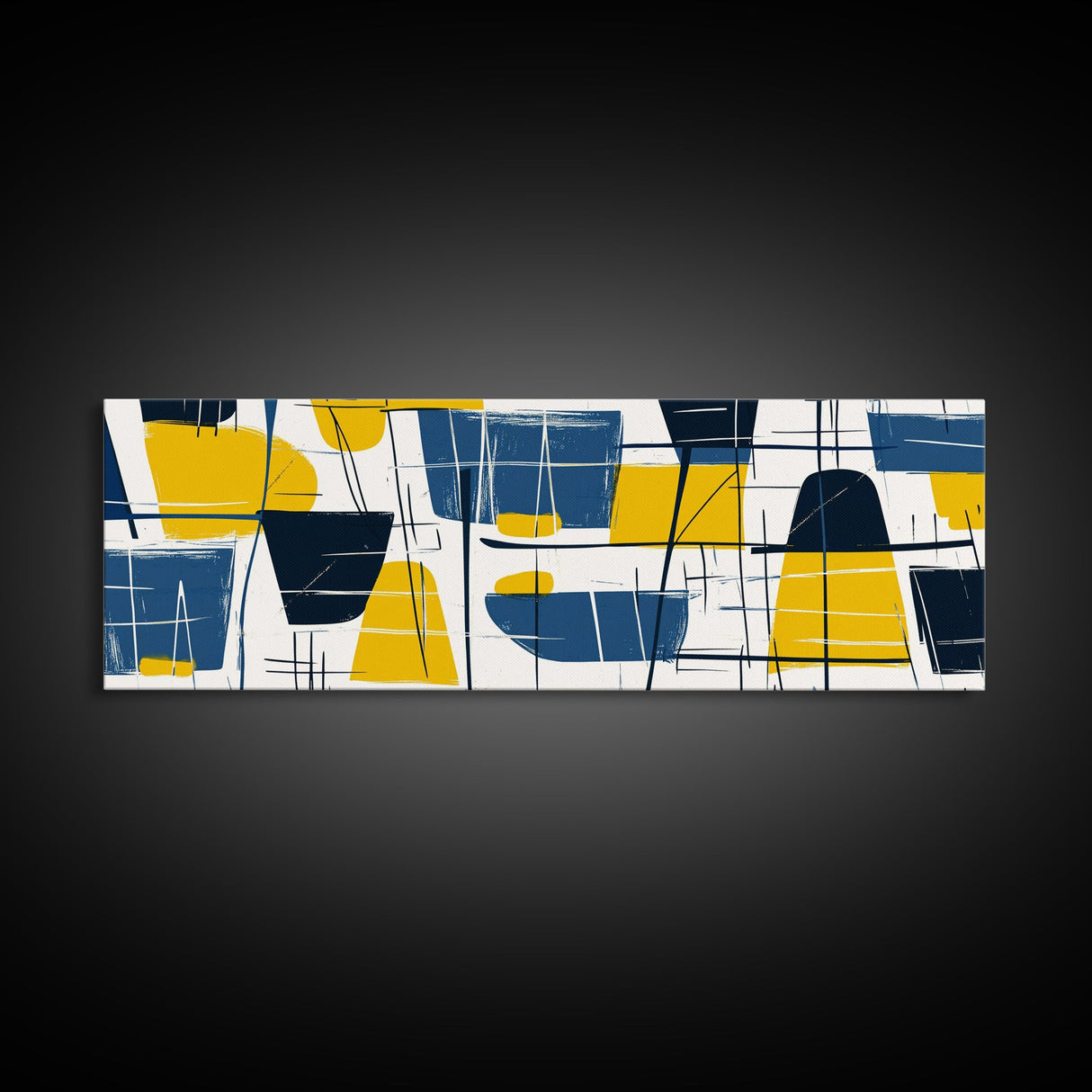 Large Colorful Abstract Painting - Blue, Yellow and Black Abstract Art - Abstract Art Large Canvas Modern Art for Above Sofa