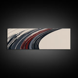 Abstract Line Art - Grey, Black and Brown Lines - Framed Canvas Print - MCM Style Abstract Wall Art, Extra Wide Art