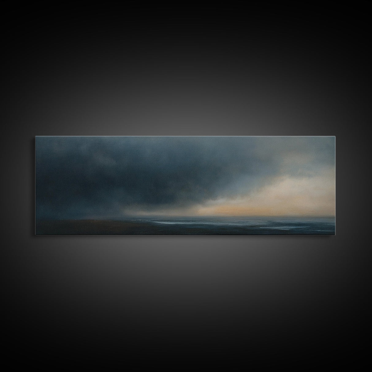 Framed Moody Wall Art, Panoramic Seascape On a Stormy Day - Dark Decor - Cloudy Sky Art - Above Bed Decor, Above Sofa Painting