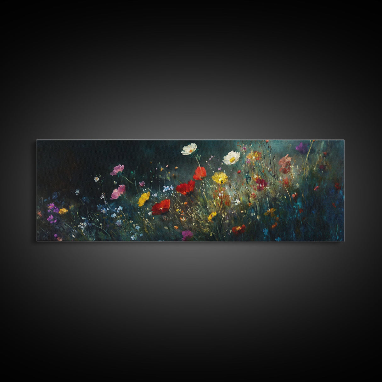 Wildflowers At Midnight Framed Canvas Print, Moody Decor, Boho Minimalist Wall Art, Modern Art, Floral or Botanical Wall Art