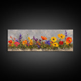 Rustic Wildflower Print, Wood Framed Canvas Art, Wild Flowers Oil Painting Print, Boho Style Minimalist Decor, Farmhouse Art