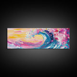 Rainbow Waves, Pink and Turquoise Ocean Waves Framed Canvas Print, Eclectic Kitsch Decor, Retro Farmhouse Wall Art