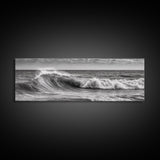 Subdued Black and White Ocean Photography Style Print, Panoramic Wall Art, Wood Framed Canvas Art, Seascapes, Nautical Decor