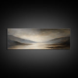 Moody Seascape Wall Art, Framed Canvas Print, Horizontal Panoramic Wall Art, Cloudy Day, Large and Wide Calm Decor, Modern Wall Art