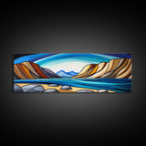 Retro Art Deco Landscape Print, Stained Glass Style Landscape Painting, Wood Framed Wall Art, Horizontal Art, Ultra Wide Panoramic Art
