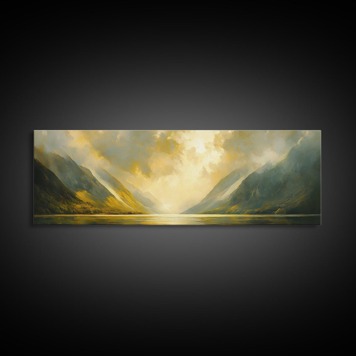 Sunset In The Valley, Framed Canvas Print, Oil Painting Landscape, Original Artwork, Wide Horizontal Art, Above Sofa Modern Art, Moody Decor