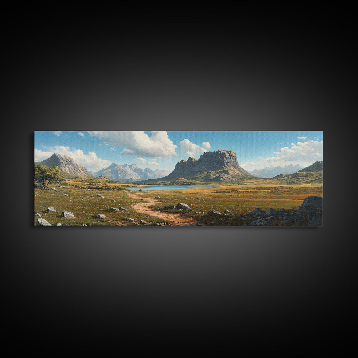 Ancient Arizona, Framed Canvas Print, Prehistoric Monument Valley, Panoramic Oversized Fantasy Wall Art