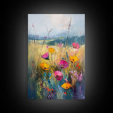 Small Wild Flower Painting Print, Wood Framed Canvas, Botanical Wall Art, Extra Large Art, Oversized Home Decor, Gallery Wall Decor, Wildflower Art