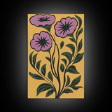 Framed Canvas Canvas Wall Art Mid-Century Modern Boho Flower Print, Purple and Yellow Wall Art, Modern Art Boho Home Decor, Minimalist