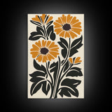 Midcentury Modern Boho Flowers Bouqet Wall Art Canvas Print, MCM Wall Art, Retro Style Abstract Art, Orange Flowers on White Background