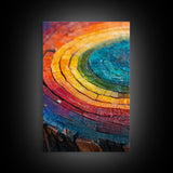 Rainbow Tree Rings, Retro Style Canvas Print, Colorful Rustic Wall Art For Living Room