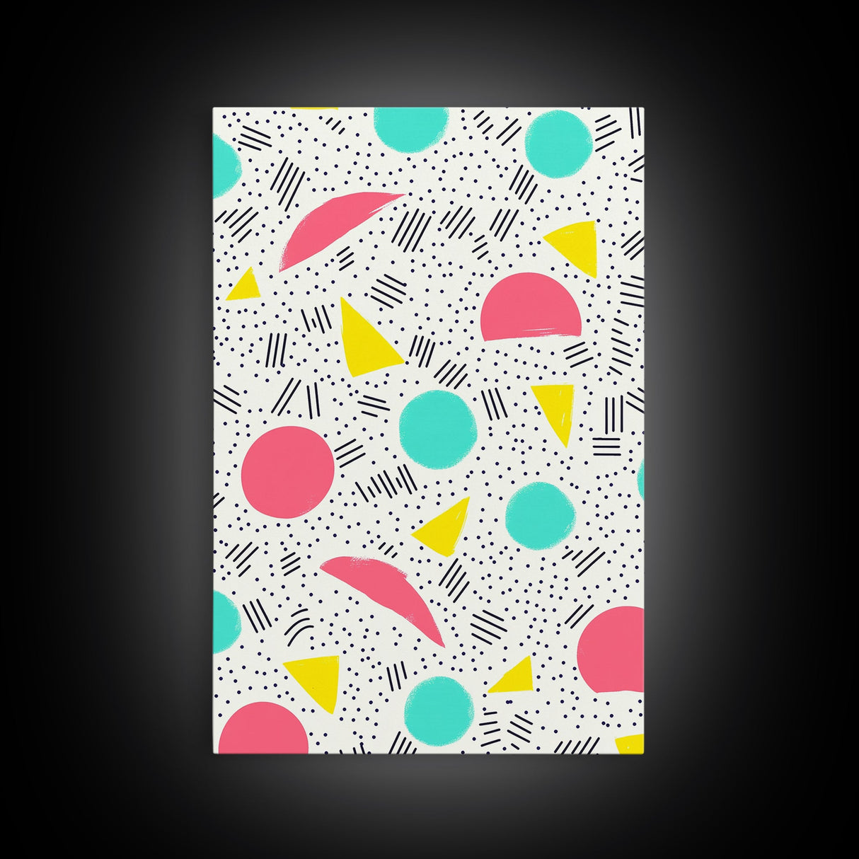 Retro Style Preppy Wall Art Framed Canvas Print, 90s Style Shopping Mall Style Abstract Art
