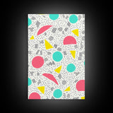 Retro Style Preppy Wall Art Framed Canvas Print, 90s Style Shopping Mall Style Abstract Art