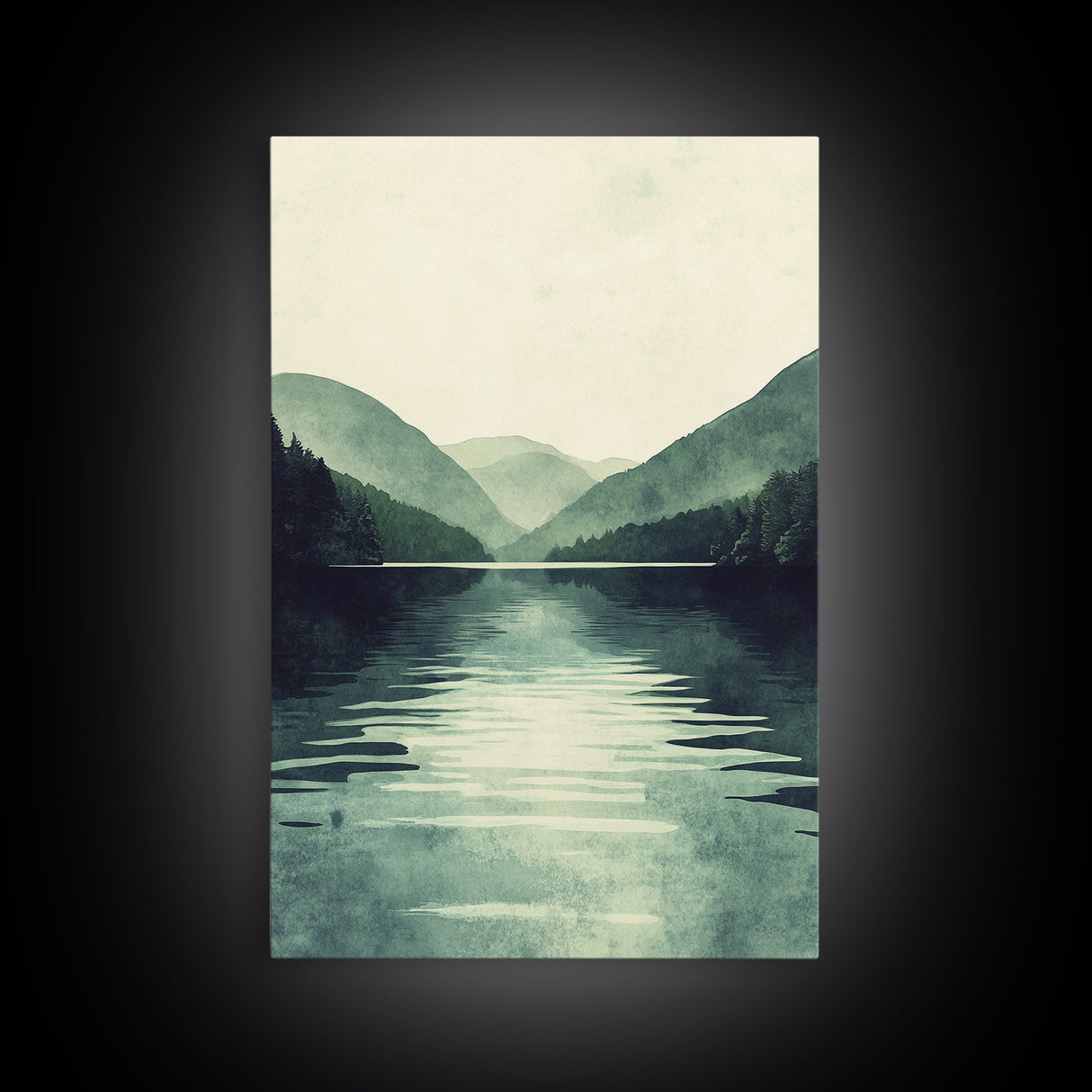 Emerald Green Landscape Painting Print, Wood Framed Canvas Art, Jade Green, Soothing Home Decor, Bed Room Wall Art