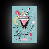 Preppy Martini Print, Framed Canvas Wall Art, Wedding Gift, Preppy Dorm Room Decor, Trendy Wall Art