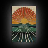 Minimalist Sunset or Sunrise Wall Art Canvas Print, Art Deco Boho Wall Decor, Modern Art, Sun Burst Wall Art