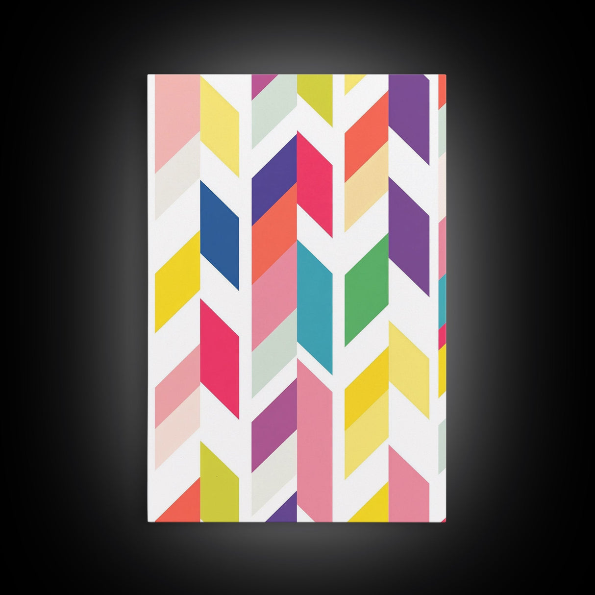 Mid-Century Modern Chevrons Framed Canvas Print Pastel Colors Modern Art Watercolor Painting Print Minimalist Art