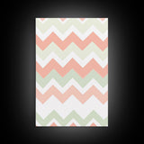 Pink and Mint Green Chevrons, MCM style Mid Century Modern Home Decor, Framed Canvas Print, Whimsical Wall Art