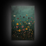 Wood Framed Wildflower Floral Print Minimalist Modern Boho Wall Art Bedroom Decor Botanical Floral Wild Flower Canvas Print