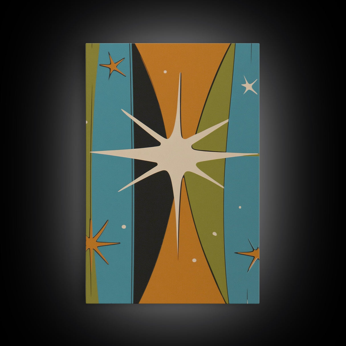 Atomic Age 1950s Style Retro Starburst, Pastel Colors, Canvas Print, MCM Wall Art Home Decor
