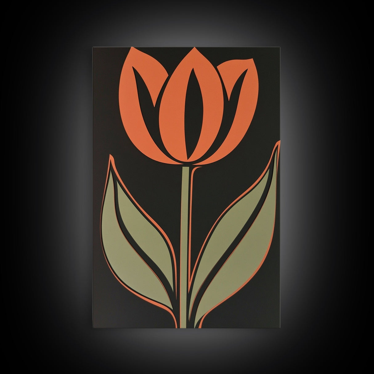 Framed Canvas Wall Art, Dark Botanical Black Background Orange Flower Modern Boho Wall Art Living Room Decor Above Sofa