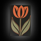 Framed Canvas Wall Art, Dark Botanical Black Background Orange Flower Modern Boho Wall Art Living Room Decor Above Sofa