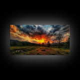 Sunset Over Texas Framed Canvas Print, Photography Style Wall Art, Beautiful Landscape Art