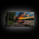 Sunset At The Lake Framed Canvas Print, Lakehouse Decor, Rustic Modern Farmhouse Wall Art, Photography Style Landscape Art