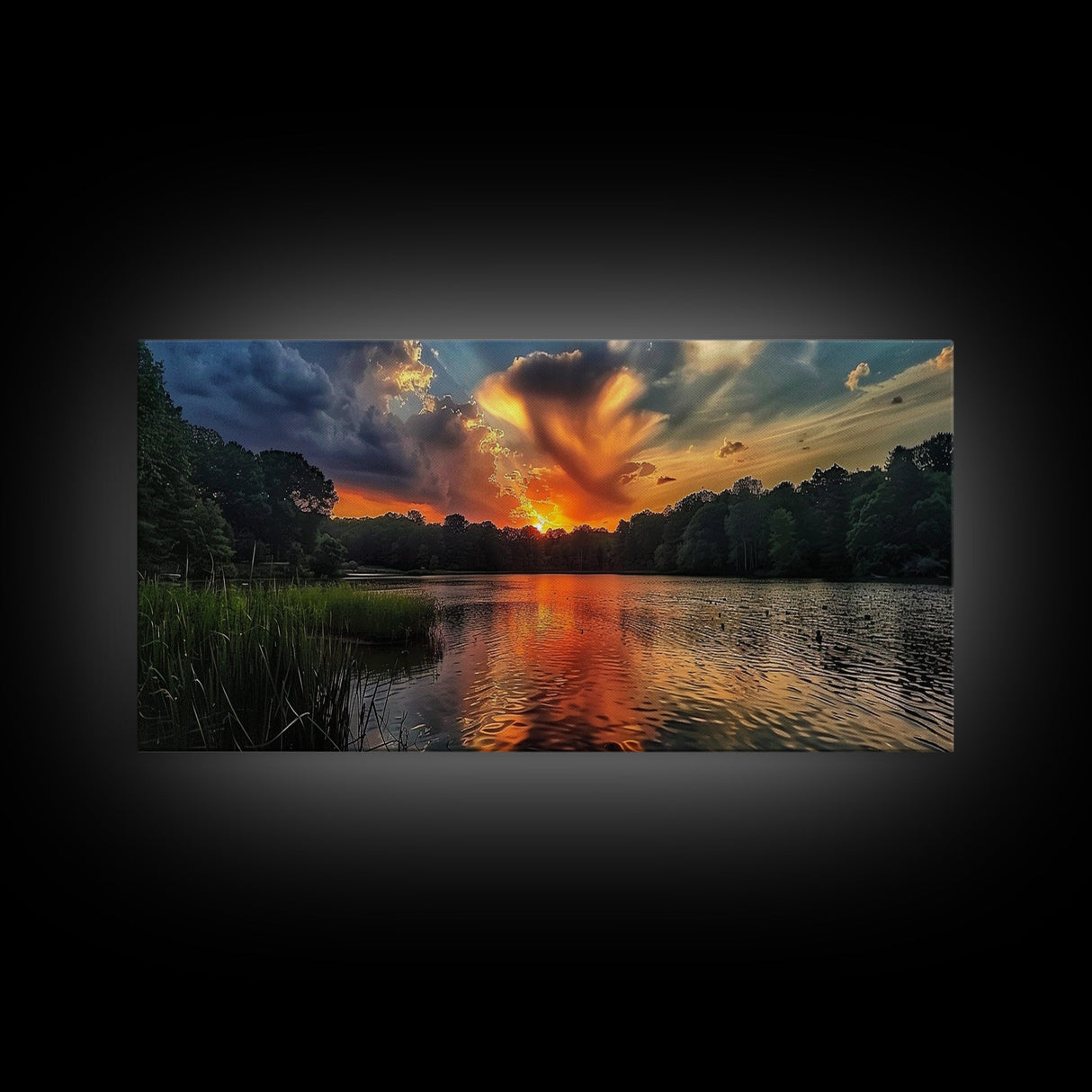 The Ozarks, Framed Canvas Print, Panoramic Photography Style Wall Art, Lake House Decor