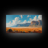 Panoramic Landscape Print Of an Arizona Desert Landscape, Framed Canvas, Rustic Farmhouse Decor, Nature Print, Minimalist Landscape Painting