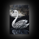 Elegant Gothic Swan Canvas Print | Framed Swan Poster Canvas | Wildlife Decor, animal prints, Swan Painting, Rustic Home Decor, Living Room Art