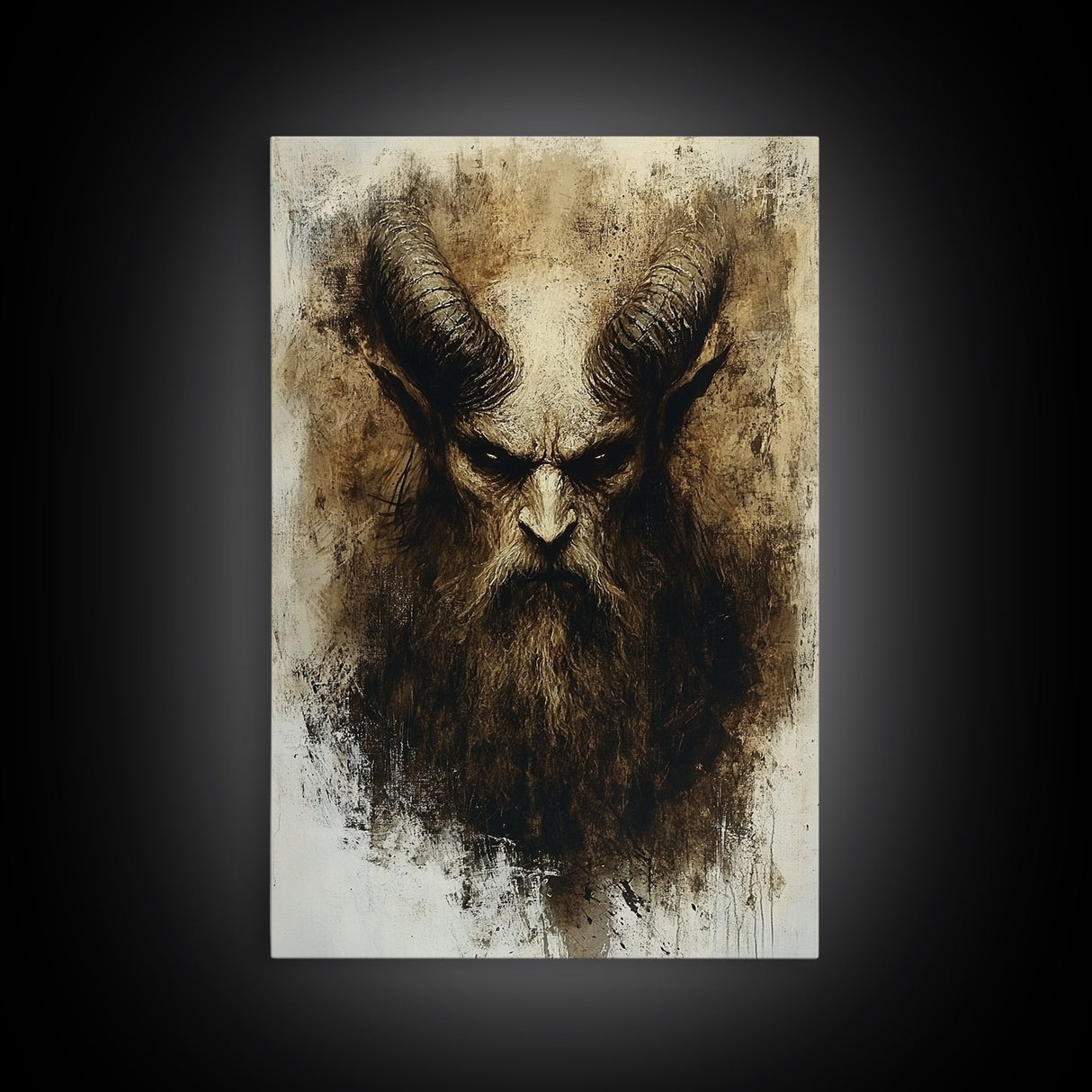 Portrait of a Demon, Framed Canvas Print, Dark Macabre Wall Art