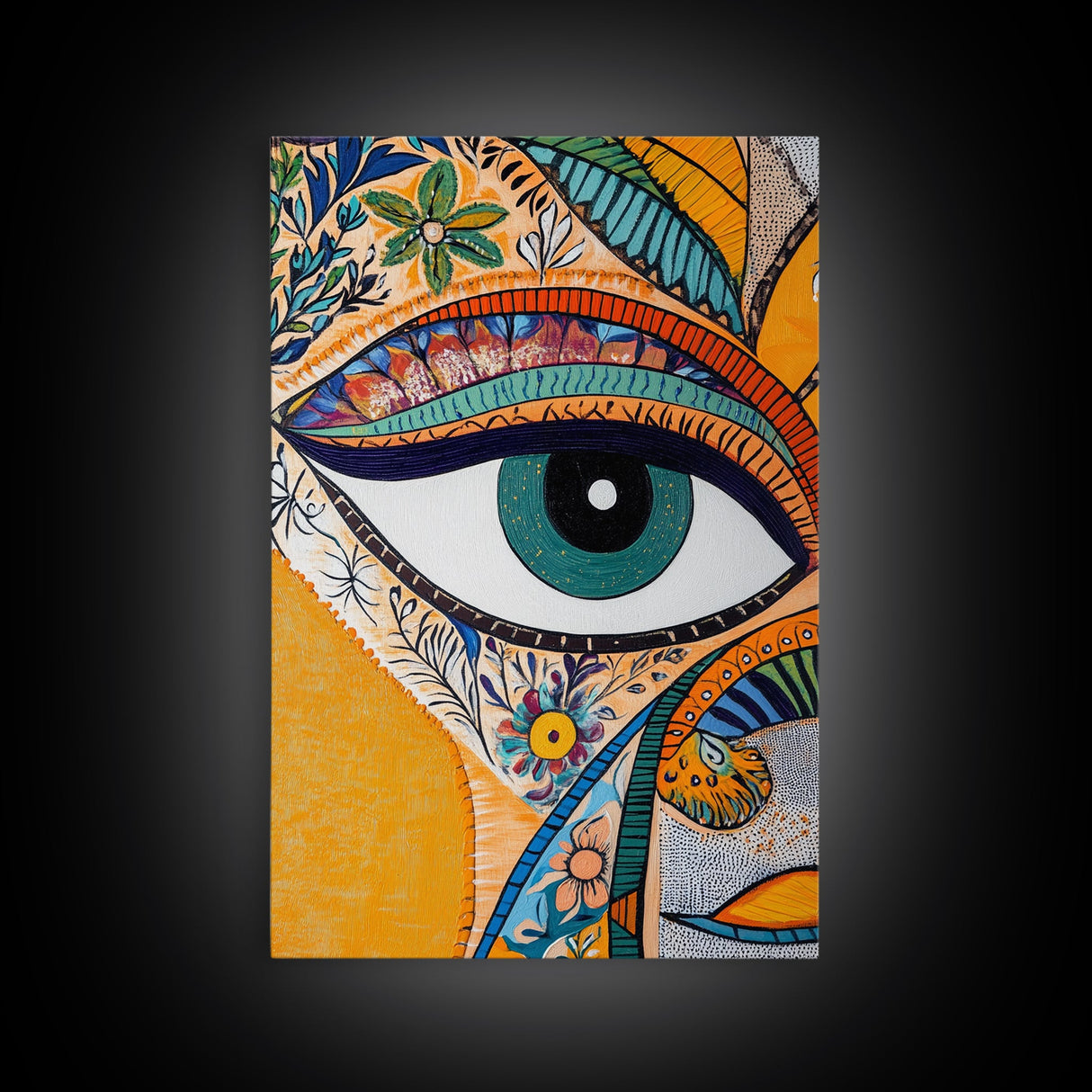 Madhubani Wall Art, Framed Canvas Print, Madhubani Style Decor, Madhubani Painting