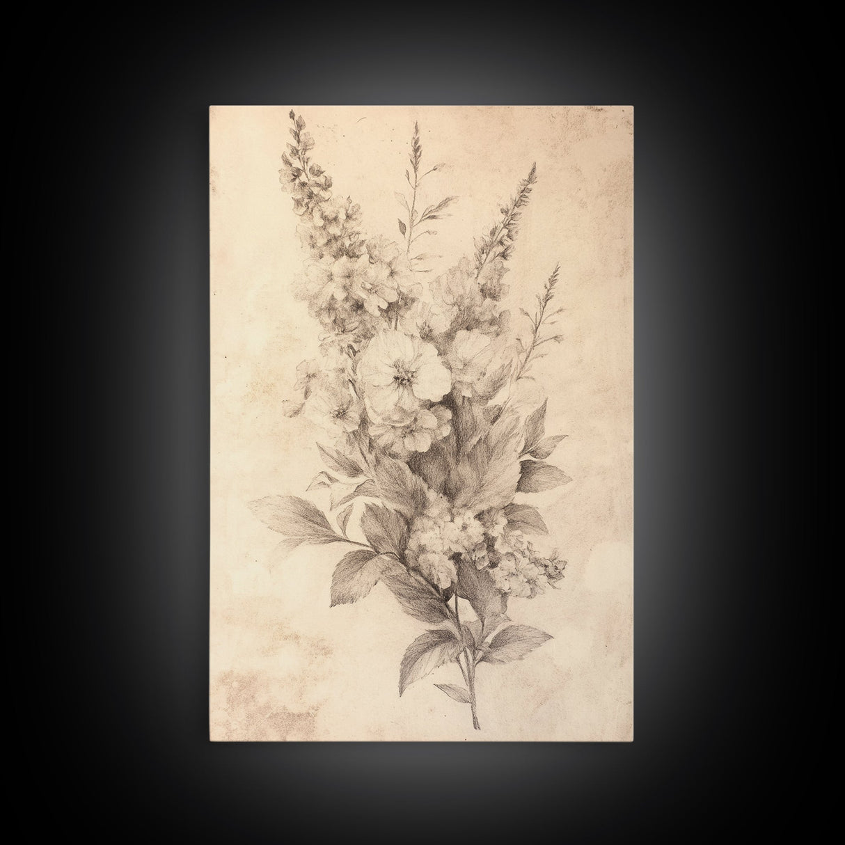 Floral Canvas Print, Pencil Sketch of a Flower Bouquet, Wedding Decor, Wedding Gift Idea, Engagement Gift, Mother's Day Gift For Her